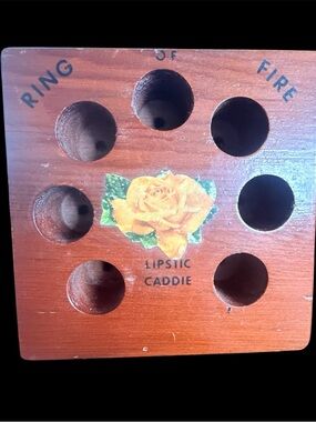 Vintage Rings of Fire Wooden 7 Count Lipstick Caddie